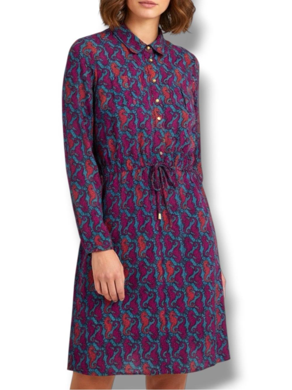 Lilly Pulitzer NWOT Seahorse Print Dress Cotton Long Sleeve Shirt Dress Size 8